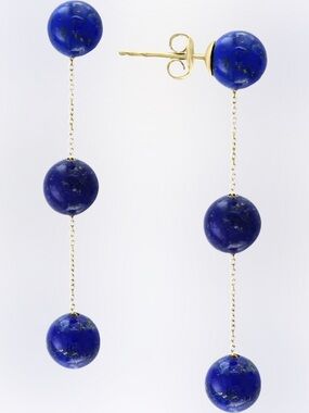 NWT Effy Lapis Lazuli (6mm) Triple Drop Earrings in 14k Gold